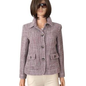 NWOT Talbots Women's Tweed Jacket Pink and White Woven
